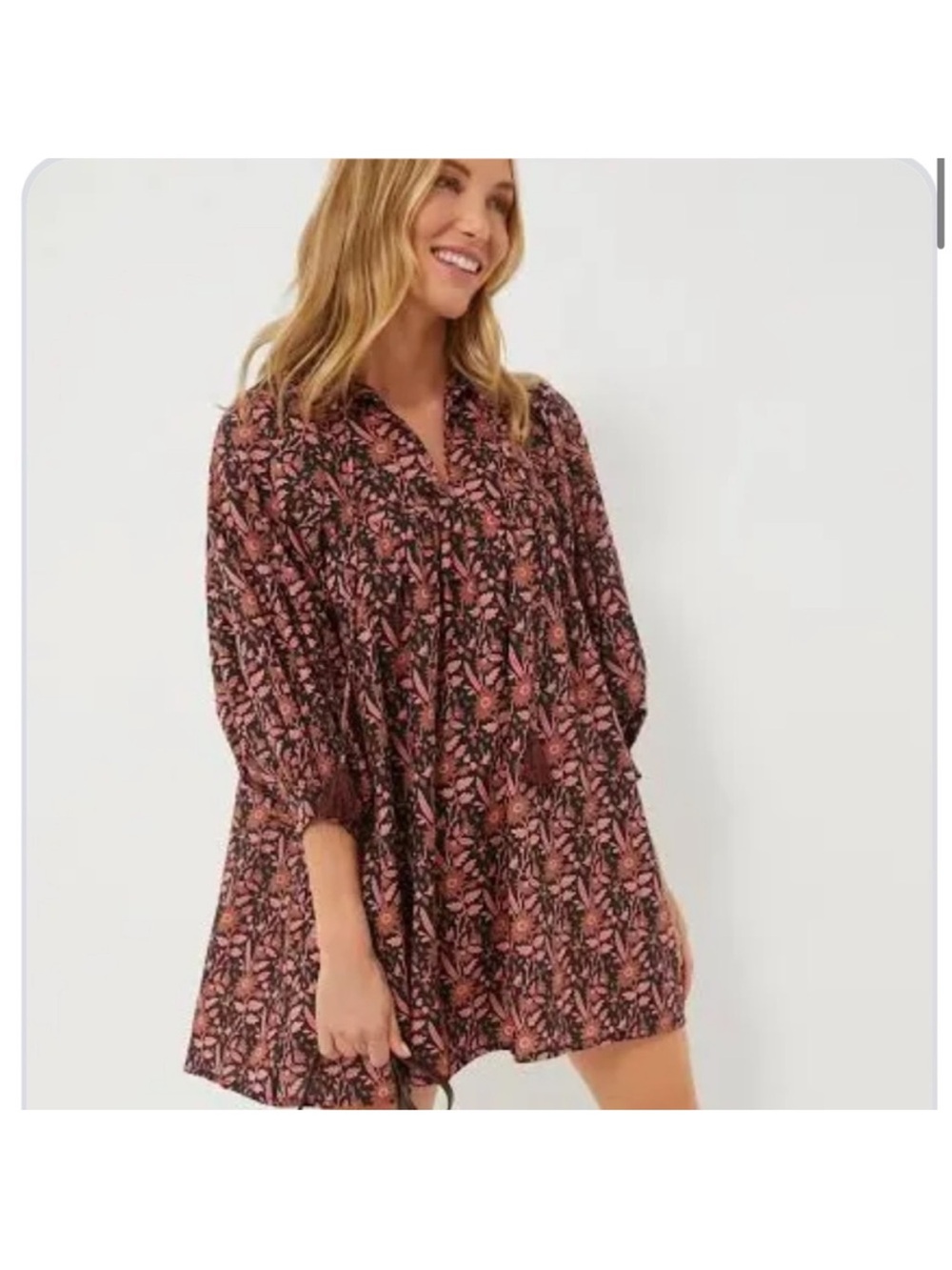 Mille Daisy‎ Mini Dress Fiore Floral Cotton Dress Pink Black Tassel Boho XS